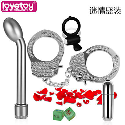 【商品已下架】lovetoy 硅胶震动环钻石手铐SM情趣6件套