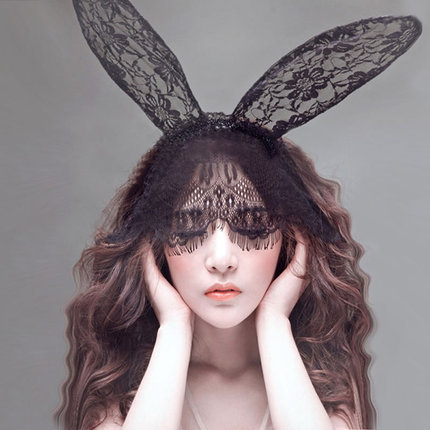 【商品已下架】蕾丝面纱眼罩兔子耳朵发箍